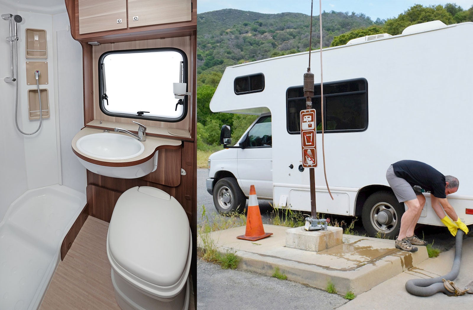 Portable RV/camper toilet and holding tank setup in Fall River, Massachusetts