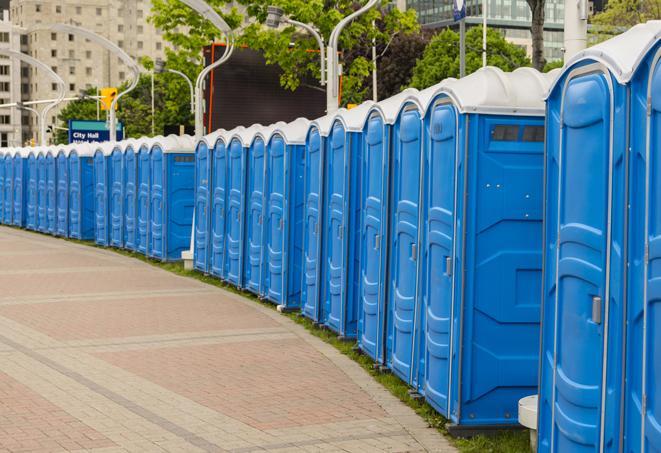 Seasonal porta potty units set up at a Fall River, Massachusetts venue