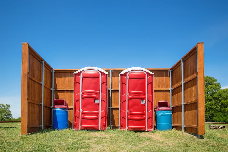 Short-term porta potty units staged for delivery in Fall River, Massachusetts