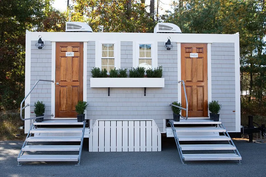 Wedding restroom units discretely staged at a venue in Fall River, Massachusetts